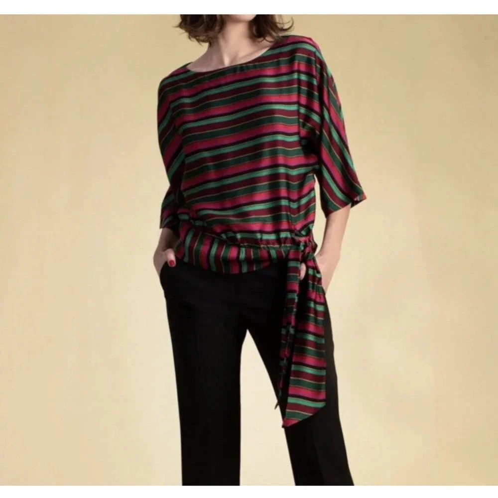 TRINA TURK Women On the Rocks Stripe Boat Neck Top Size S Red Pink Holiday Party - Picture 11 of 12